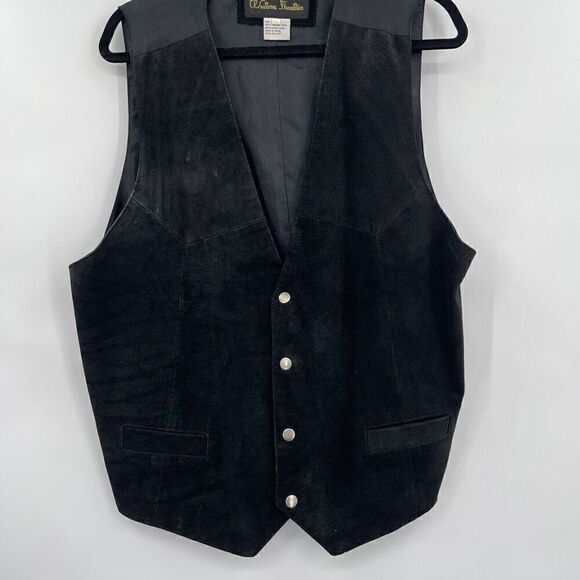 Western Frontier Black Cowboy Western Four Snap Button Leather Vest XL - Picture 1 of 4